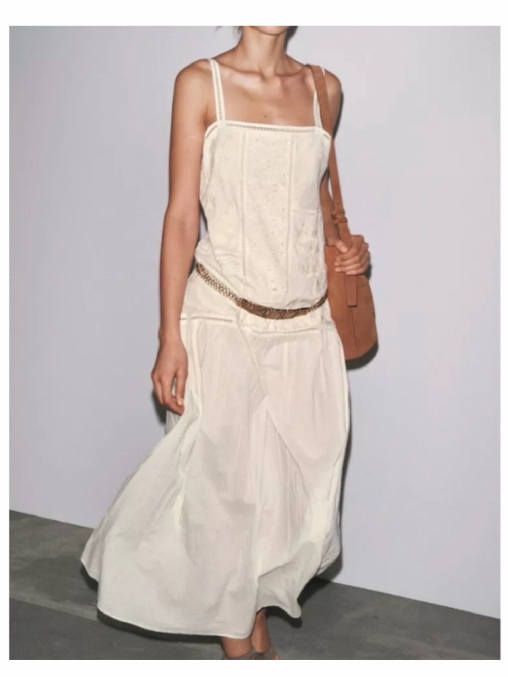 Zara ZW Collection Patchwork Embroidery Dress Ecru Embroidered Maxi Sundress